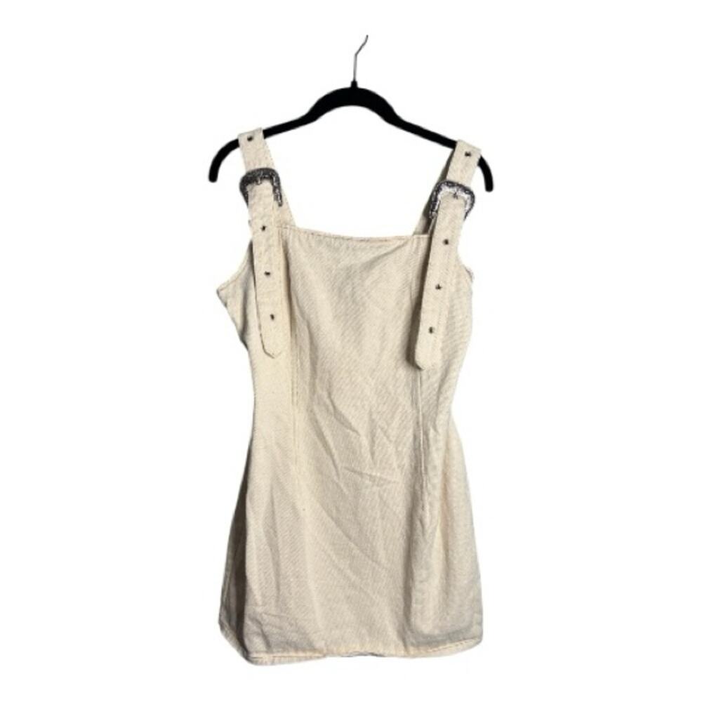 Entro Cream Denim Buckle Strap Mini Dress Large